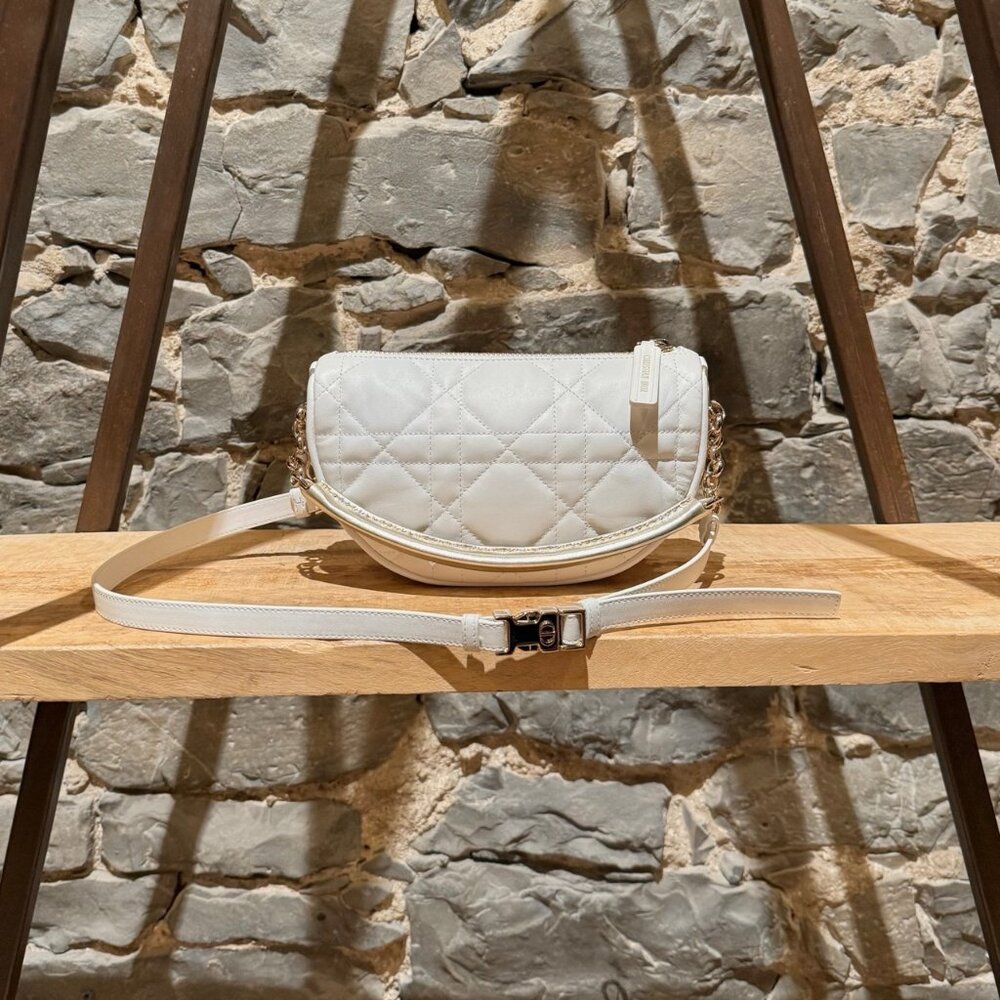 Dior 2021 White Cannage Leather Small Vibe Hobo Two Way Bag